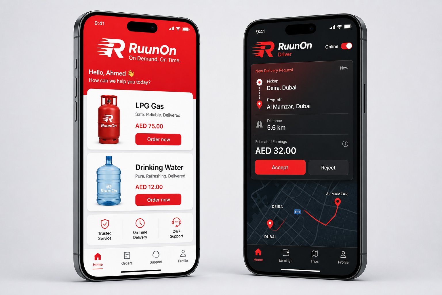 RuunOn customer and driver mobile apps for iOS and Android